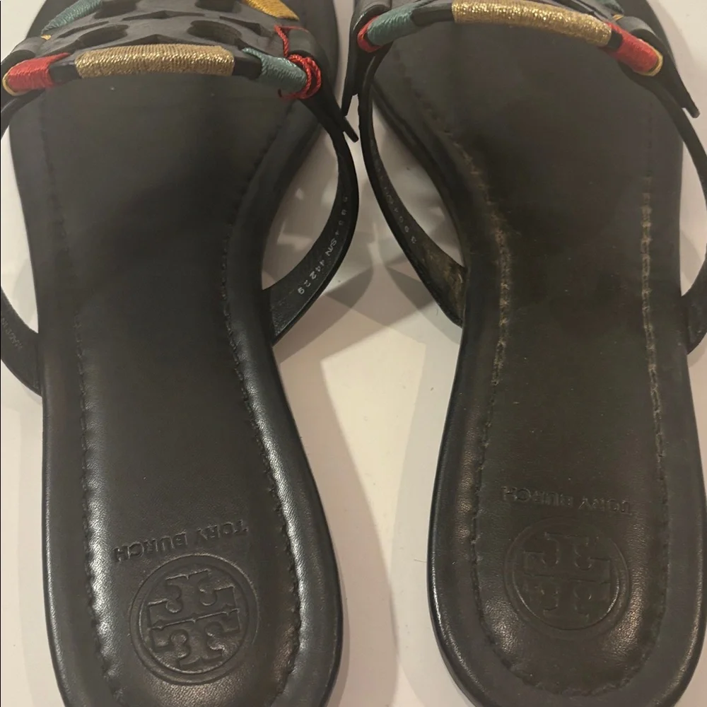 Colorful Tory Burch Miller Logo‎ Black Sandals 9.5